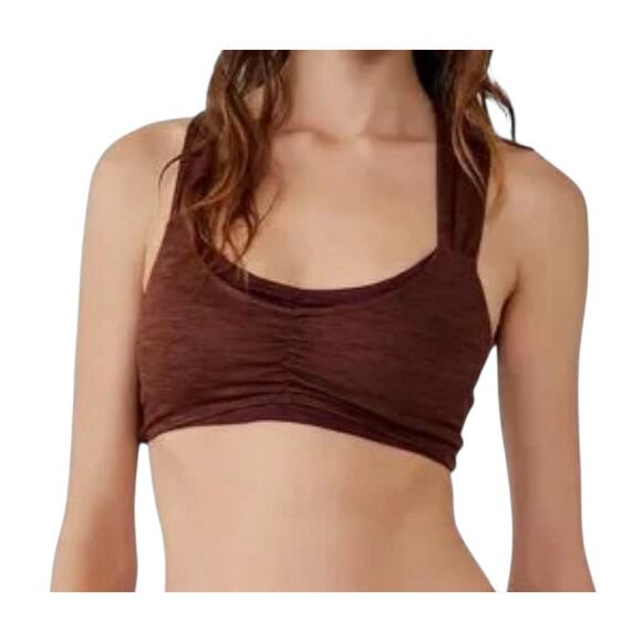 Free People Movement Zen Again Sports Bra Brown Ruched Crisscross Back Size S - Picture 1 of 6